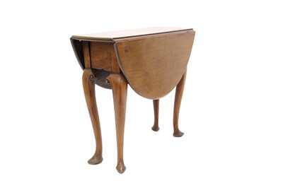Lot 1435 - 18th century red walnut drop leaf table on cabriole legs with Spanish toes