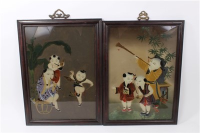 Lot 627 - Pair of early 20th century Chinese reverse painted pictures on glass