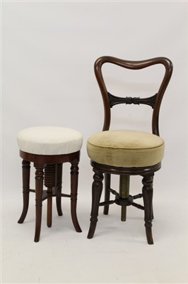 Lot 1367 - Regency rosewood harpist’s chair with kidney-shaped back, revolving adjustable seat on tulip carved legs