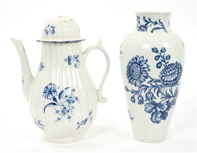 Lot 31 - 18th century Worcester blue and white vase and blue and white fluted coffee pot and cover