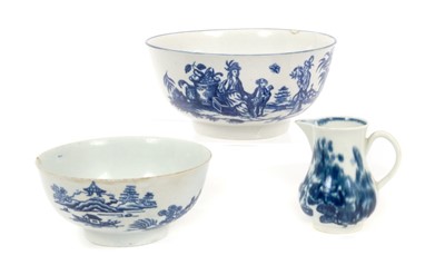 Lot 33 - Two 18th century Worcester blue and white bowls and white sparrow-beak jug