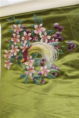 Lot 3054 - Victorian hand painted silk satin panel
