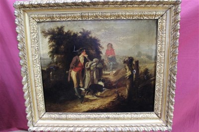 Lot 1228 - 19th Century oil on canvas- Shepherd by gate in gilt frame