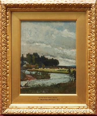 Lot 964 - John William Buxton Knight (1842-1908) pair of oils on panel - On the River Otter, Devon, signed, in glazed gilt frames, 22cm x 16cm 
 Provenance: Collection of Alfred A. Haley, Walton, Wakefield....