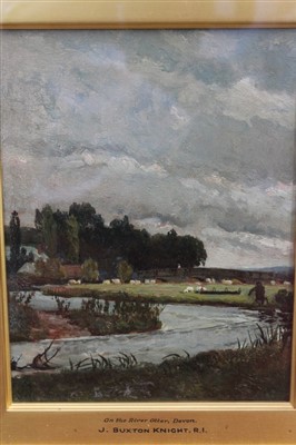 Lot 964 - John William Buxton Knight (1842-1908) pair of oils on panel - On the River Otter, Devon, signed, in glazed gilt frames, 22cm x 16cm 
 Provenance: Collection of Alfred A. Haley, Walton, Wakefield....