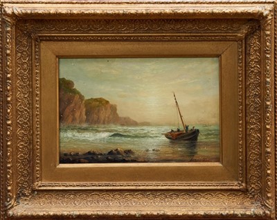 Lot 966 - William Adolphus Knell (1805-1875) oil on board - fishing boat on the shore, signed, 19cm x 29cm 
 Provenance: Christie’s South Kensington 14th May 1998