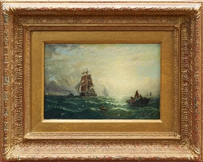 Lot 967 - William Adolphus Knell (1805-1875) oil on board - shipping off the coast, signed, 19cm x 29cm 
 Provenance: Christie’s South Kensington 14th May 1998