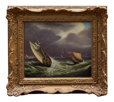 Lot 977 - 19th century English school oil on canvas - shipping in squally seas, initialled S.W and dated 1830, in gilt frame, 23cm x 28cm 
 Provenance: Christie’s South Kensington 16th May 1990