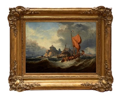 Lot 978 - William Garthwaite (1821-1899) oil on canvas - French trawlers coming into harbour, signed and dated ‘86, in gilt frame, 29cm x 39cm 
 Provenance: Christie’s South Kensington 14th May 1998
