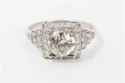 Lot 449 - Art Deco diamond ring with a central old cut diamond estimated to weigh 1.15cts