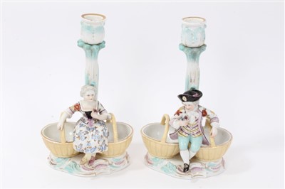 Lot 67 - Pair late 19th century Dresden porcelain candlesticks