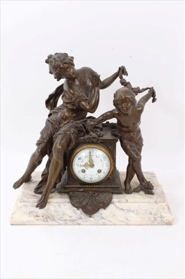 Lot 842 - Late 19th/early 20th century French bronzed spelter mantel clock