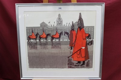 Lot 1098 - Robert Tavener (1920-2004) signed artists proof linocut - Horseguards Parade (No.4), in glazed frame, 51cm x 58cm