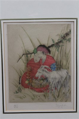 Lot 1108 - Elyse Ashe Lord (1901-1971) two signed limited edition etchings - Chinese figures, both signed, numbered 44/75 and 63/100 in glazed frames