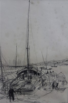 Lot 1109 - *Paul Hogarth (1917-2001) charcoal - On The Yangtze, signed and dated 1954, in glazed frame, 50cm x 36cm Exhibited: Art Exhibitions Bureau 1958. The Phoenix Gallery, Lavenham