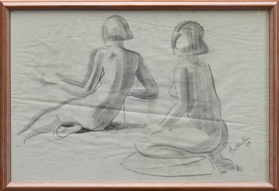Lot 1111 - William Rothenstein (1872-1945) pencil drawing - two seated female nudes, signed and dated ‘28, in glazed frame, 50cm x 75cm