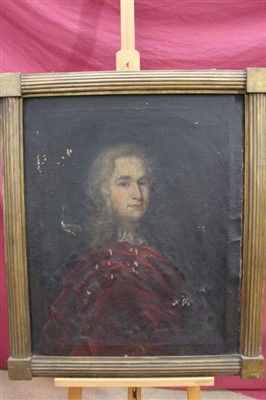 Lot 1148 - 18th century English school oil on canvas - portrait of a nobleman wearing a wig and red cloak, in gilt frame, 80cm x 65cm