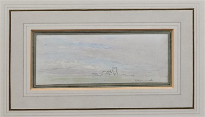Lot 1151 - Samuel Palmer (1805-1881) pencil and watercolour - Tintagel Church, inscribed, in glazed gilt frame, 5.5cm x 15cm 
 Provenance: The Collection of Louisa Twining.  
 The Little Gallery, Kensington C...