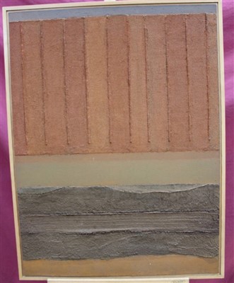 Lot 1157 - 1960s mixed media on board - orange composition, indistinctly signed verso and dated ‘62, framed, 92cm x 69cm