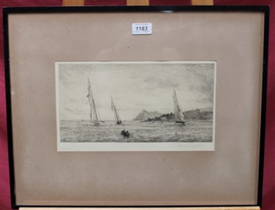 Lot 1183 - *Rowland Langmaid (1897-1956) signed etching - Holy Island, Arran, with Academy Proof blindstamp, in glazed frame, 18cm x 32cm