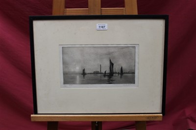 Lot 1187 - Charles Henry Baskett (1872-1953) signed aquatint - Halfway Reach, in glazed frame, 16cm x 29cm