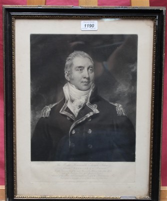 Lot 1190 - Sir Thomas Lawrence early 19th century mezzotint by C. Turner - portrait of The Right Honourable Edward Pellow, published 1815, in glazed frame, 42cm x 32cm