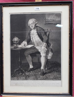 Lot 1198 - Edward Penny 18th century mezzotint by Young - portrait of Philip Affleck Esq. Rear Admiral of the White, published 1792, in glazed frame, 52cm x 36cm