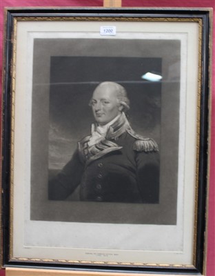 Lot 1200 - J. Ramsay 18th century mezzotint by H. Meyer - portrait of Admiral Sir Charles Cotton, circa 1790, proof before title and publication date, in glazed frame, 54cm x 40cm