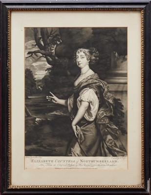 Lot 1207 - Sir Peter Lely 18th century mezzotint by Thomas Watson - portrait of Elizabeth Countess of Northumberland, published 1779, a second state plate from the Beauties of Windsor, in glazed frame, 46cm x...
