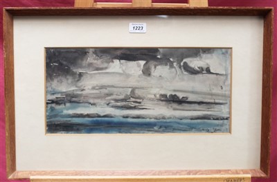 Lot 1223 - *Norman Adams (1927-2005) watercolour - Storm at Sea, signed and dated ‘53, in glazed frame, 19cm x 41cm