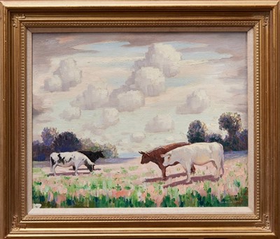 Lot 1227 - *Norman Lloyd (1894-1983) oil on canvas - cattle grazing, signed, in gilt frame, 44cm x 54cm