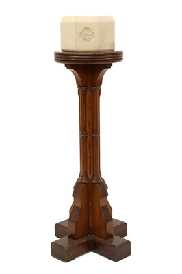 Lot 1442 - Early 20th century sandstone font on pitch pine support