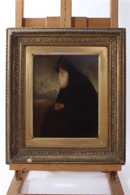 Lot 1229 - Howson Rutherford Foulger, late 19th century oil on board - a seated monk, in gilt frame, 24cm x 20cm 
 Exhibited: The National Artistic Union Exhibition