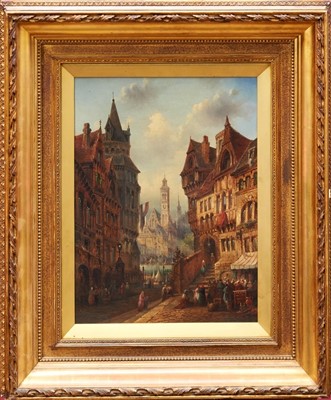 Lot 1230 - David Roberts mid 19th century oil on canvas - a Continental town, signed and dated 1850, in gilt frame, 41cm x 31cm