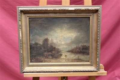 Lot 1231 - 18th century Continental school oil on panel - a harbour by moonlight, in gilt frame, 27cm x 35cm
