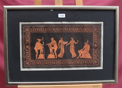 Lot 1233 - Antique coloured engraving - a Romanesque Frieze, in glazed frame, 28cm x 48cm