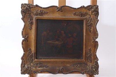 Lot 1234 - 19th century Dutch school oil on tin panel - figures in an interior seated at a table, in gilt frame, 16cm x 19cm