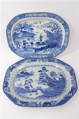 Lot 140 - Early 19th century pearlware ashet with Fisherman-type pattern and another