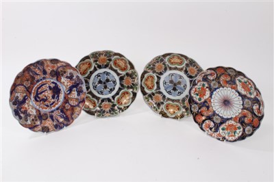 Lot 153 - Pair late 19th century Japanese Imari fluted plates with floral decoration and two others (4)