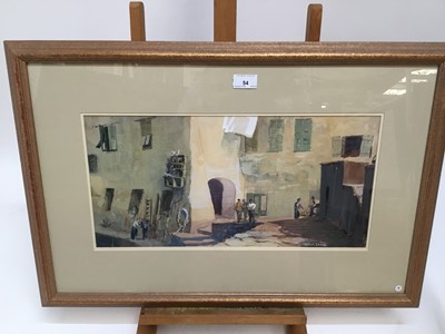 Lot 54 - Ernest Savage (b.1906) watercolour and goache - After the catch, Camogli, signed, in glazed frame, 24cm x 49cm