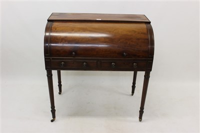 Lot 1371 - George III mahogany cylinder bureau