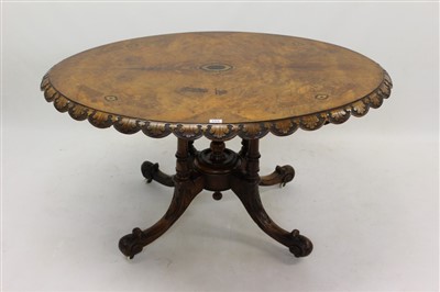 Lot 1372 - Victorian inlaid figured veneered oval loo table