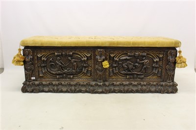 Lot 1389 - 17th century Italian carved wood and parcel gilt cassone