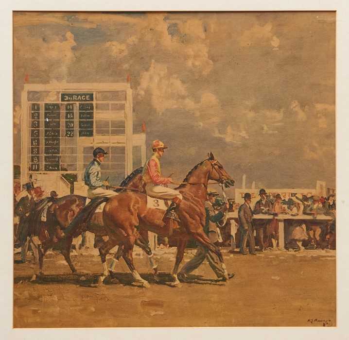 Lot 870 - Sir Alfred Munnings (1878-1959) signed colour print - Going Out At Epsom, signed verso...