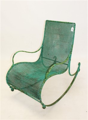 Lot 1432 - Victorian green painted wrought iron wire work garden rocking chair