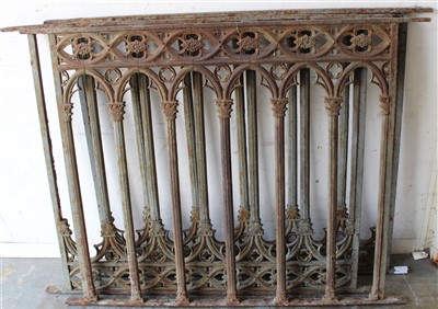 Lot 1434 - Set of three sections of Victorian cast iron railings, with lattice ornament, each section approximately 96cm wide x 75cm high