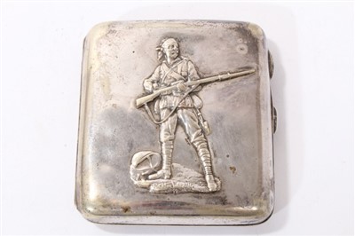 Lot 362 - Boer War Interest:  Late Victorian silver plated cigarette case depicting 'A Gentleman in Kharki'