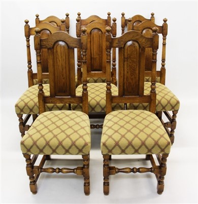 Lot 1467 - Fine quality set of eight 17th century-style oak dining chairs by Haselbech