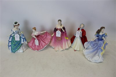 Lot 2007 - Ten Royal Doulton ladies- Autumn Breezes HN2131, Flowers Of LOVE HN3709, Rachel HN2936, Linda HN3374, Victoria HN2471, Elaine HN4865, Rebecca HN4041, Gail HN2936, Elizabeth  HN5034 and Christmas Da...