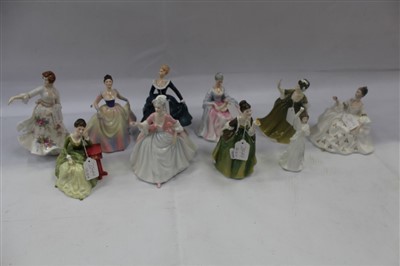 Lot 2044 - Nine Royal Doulton figures - Fragrance HN2334, My Love HN2339, Au Revoir HN3729, Carolyn HN2974, Fleur HN2368, Lisa HN2394, Charlotte HN2423, Simone HN2378 and Hazel HN3167
